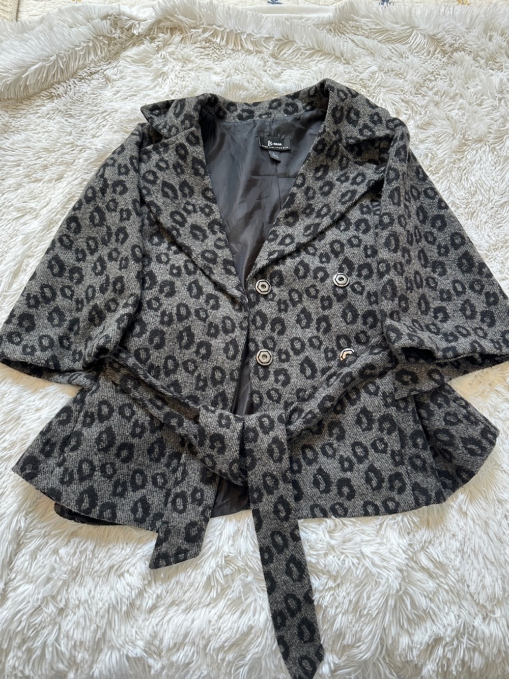 Women's Grey Leopard Print Belted Jacket